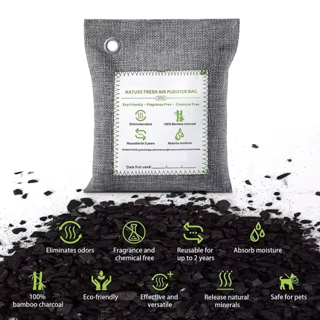 Private Label Activated Charcoal Bag Odor Absorber for Home Car Closet Shoes Pets Basement Bamboo Charcoals Air Purifying Bags