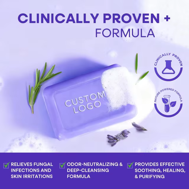 OEM Body&Face Wash Antifungal Soap Bar with Tea Tree Oil Lavender Oil Soothing Care & Relief of Itchy for Ringworm Jock Itch