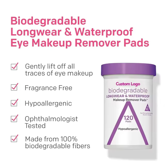 Private Label Biodegradable Makeup Remover Pads for Eyes Face Oil Free Gentle Cleaning Wet Wipes for Sensitive Skin