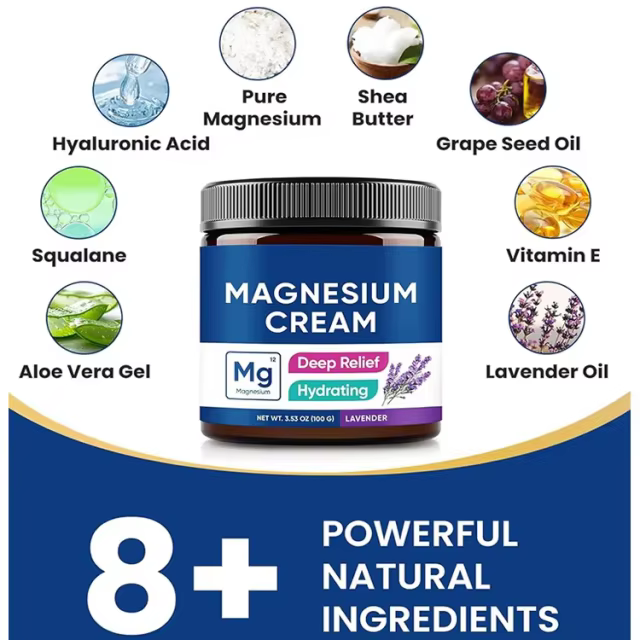 FDA Private Label Magnesium Cream for Pain Sleep Support Topical Lotion for Leg Cramps Muscle Tension Evening Leg Relaxation