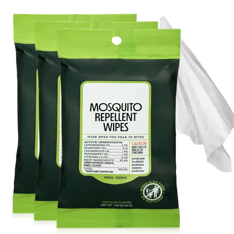 Custom Logo Naturals Mosquito Repellent Wipes Plant-Based with Lemongrass & Rosemary Oil Fast-Absorbing Travel-Friendly