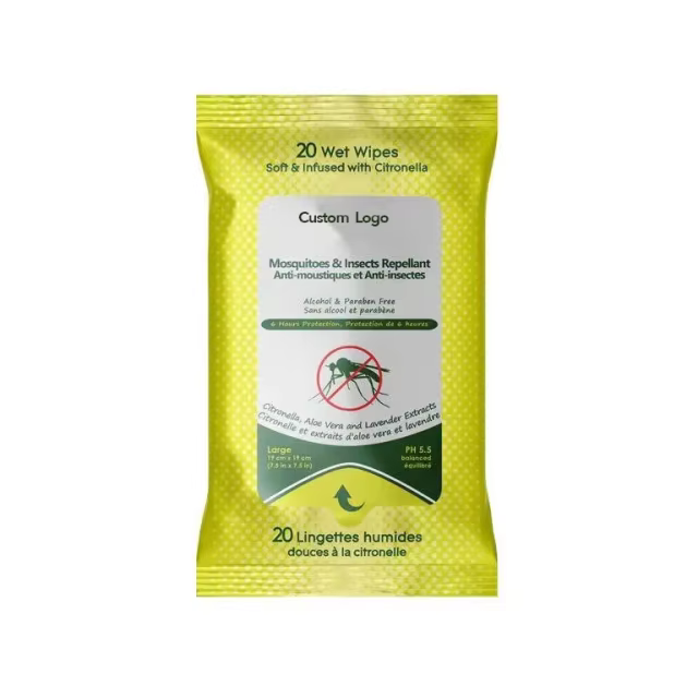 Private Label Bug Wipes Repellent 100% Biodegradable Plant Based Bamboo Mosquito Repellent Camping Bug Insect Repellent Wipes