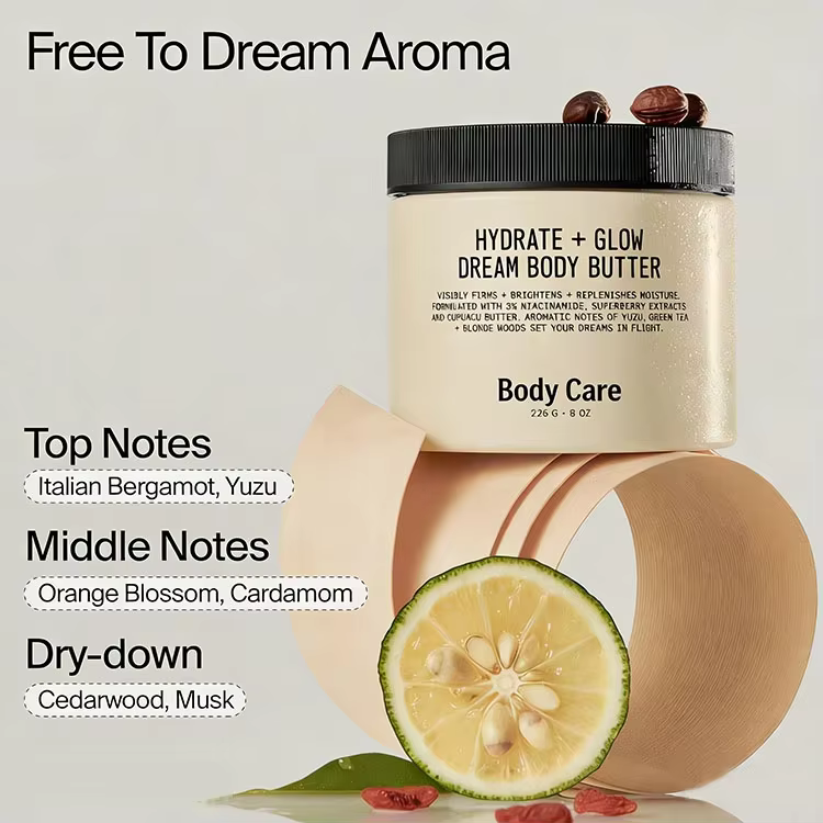 Custom Body Butter with Niacinamide, Jojoba Oil, Vegan Hydrating Body Lotion Firming Moisturizer Nourishing Essential Body Care
