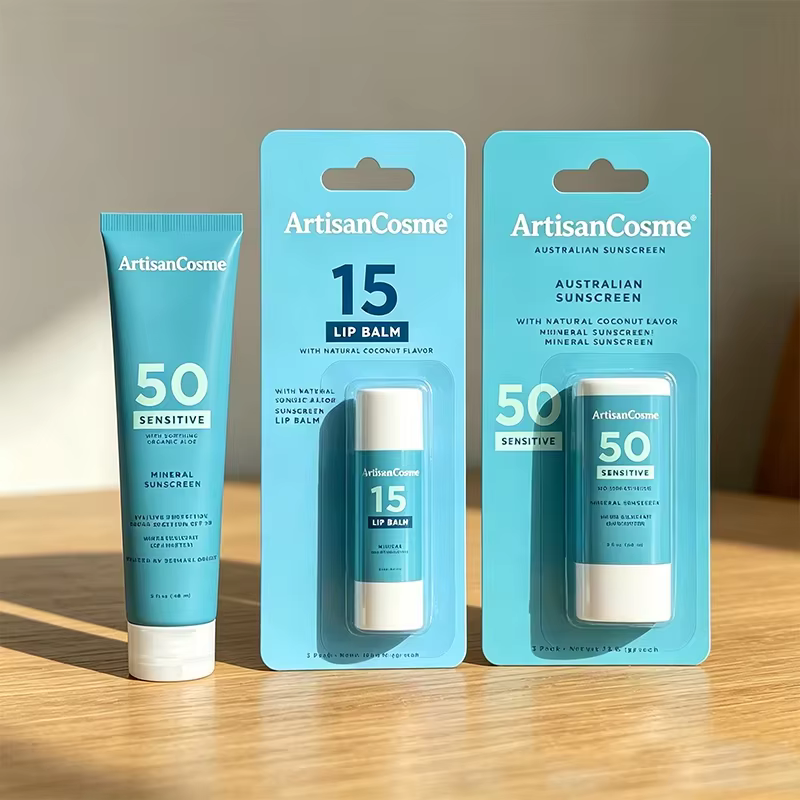 Custom Logo Fragrance-Free Sensitive Skin Sun Kit: Water Resistant SPF 50+ & Lip Protection