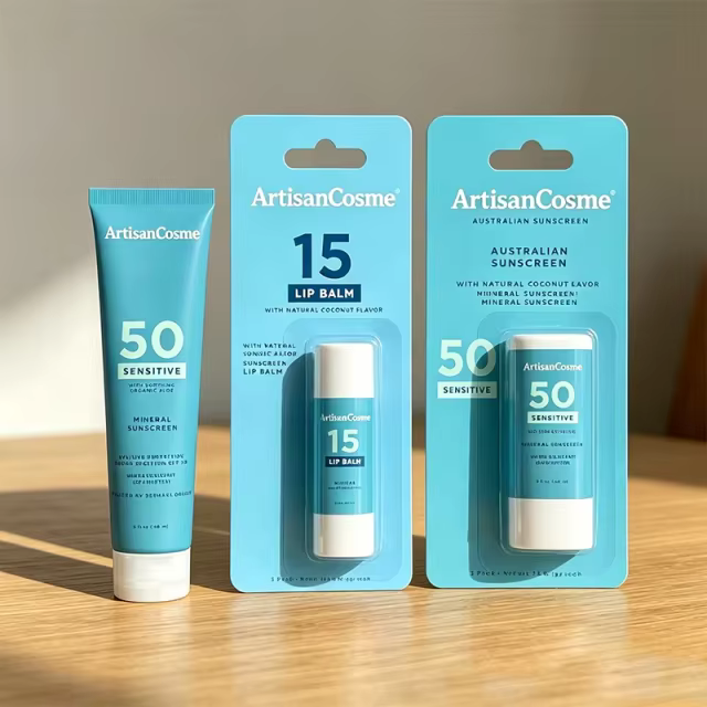 Custom Logo Fragrance-Free Sensitive Skin Sun Kit: Water Resistant SPF 50+ & Lip Protection