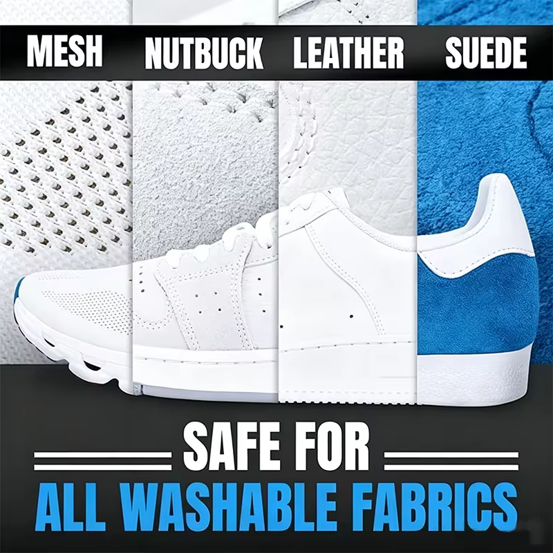 Custom Logo Shoe Cleaning Kit, with bottle and brush, for cleaning leather, white, suede, and nubuck sneakers.