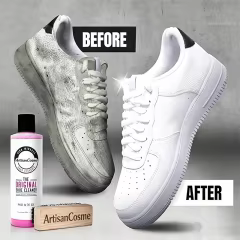 Custom Logo Shoe Cleaning Kit, with bottle and brush, for cleaning leather, white, suede, and nubuck sneakers.