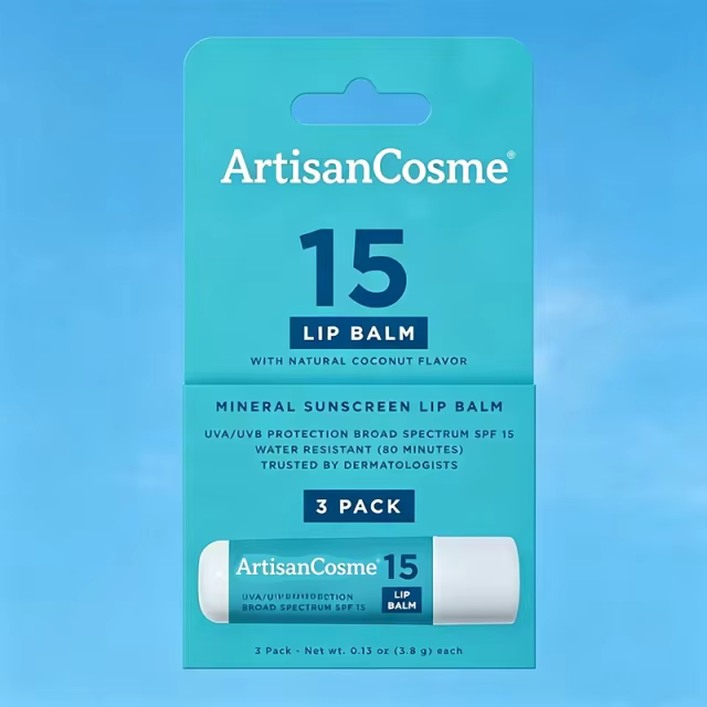 Private Label Mineral SPF15 Lip Balm 3-Pack, Coconut Scent, 8 Natural Oils, Kakadu Plum & Vitamin C, Vegan, 3.7g/Stick