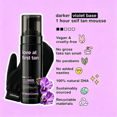 Custom Logo Violet Dark Self Tanner Mousse Kit with Applicator Mitt, 1Hr Express Vegan 6.7oz