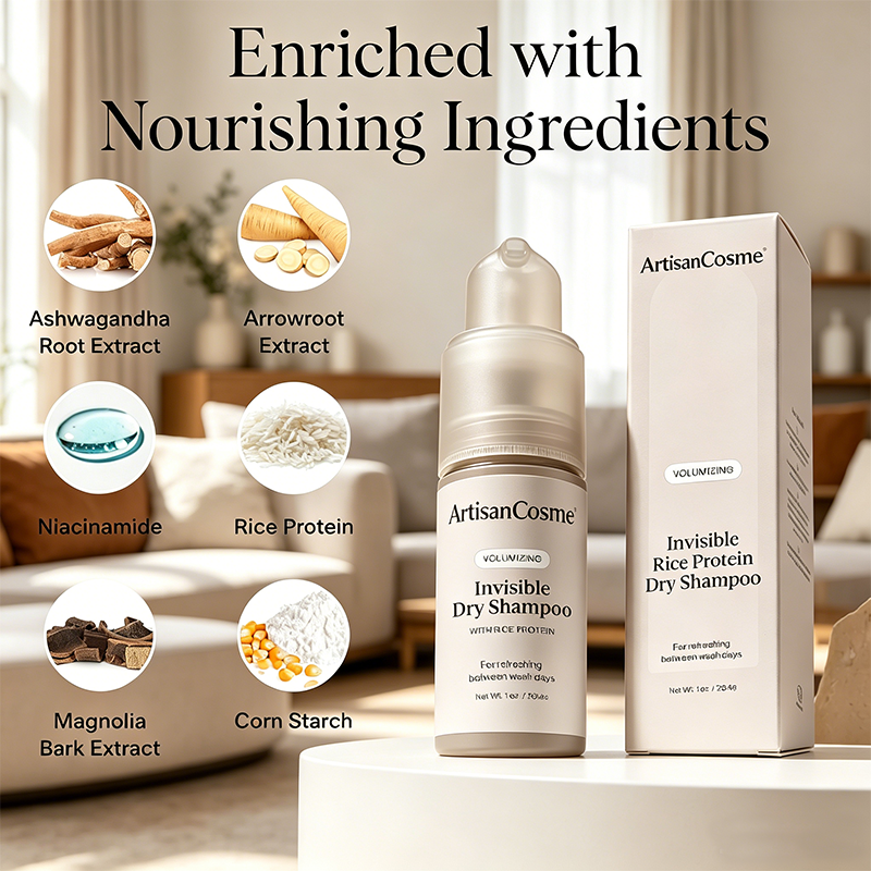 Custom Cosme Invisible Rice Protein Volumizing Dry Shampoo Powder, Oil Absorbing No White Cast for Light-Medium Hair Travel Gift