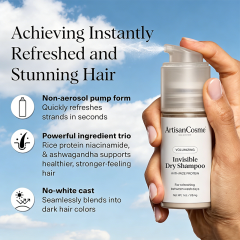 Custom Cosme Invisible Rice Protein Volumizing Dry Shampoo Powder, Oil Absorbing No White Cast for Light-Medium Hair Travel Gift