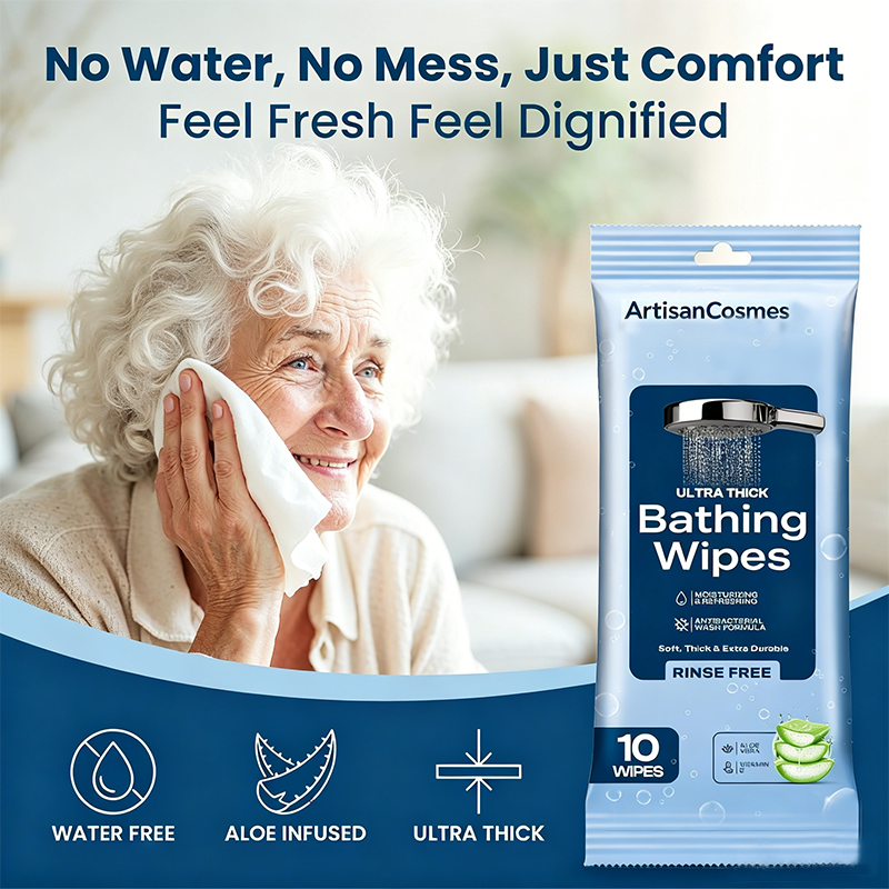 Custom Logo Microwavable No-Rinse Ultra Thick Body Wipes with Aloe Vitamin E, 20 Packs Total 200 Count