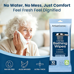 Custom Logo Microwavable No-Rinse Ultra Thick Body Wipes with Aloe Vitamin E, 20 Packs Total 200 Count