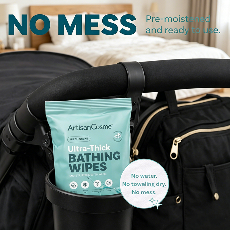 Custom Logo Extra Large No-Rinse Adult Bath Wipes 80 Ultra Thick Disposable Cleansing Wipes for Gym Camping Post Surgery