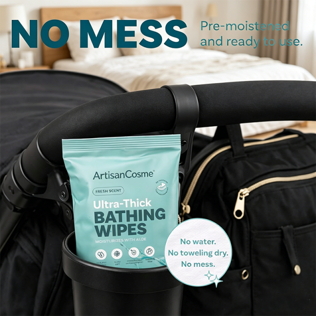 Custom Logo Extra Large No-Rinse Adult Bath Wipes 80 Ultra Thick Disposable Cleansing Wipes for Gym Camping Post Surgery