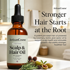 Custom Logo Rosemary Hair Growth Oil 60mL, Castor Biotin Jojoba Blend, Lavender Scent, Strengthen Scalp Shine Hair Care Gift