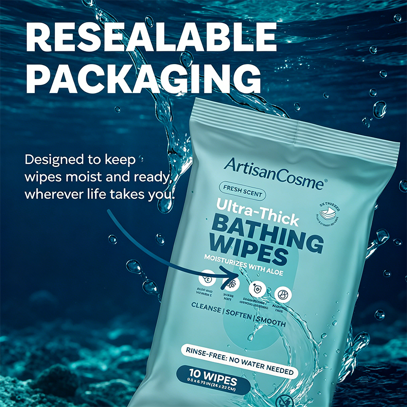 Custom Logo Extra Large No-Rinse Adult Bath Wipes 80 Ultra Thick Disposable Cleansing Wipes for Gym Camping Post Surgery