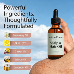 Custom Logo Rosemary Hair Growth Oil 60mL, Castor Biotin Jojoba Blend, Lavender Scent, Strengthen Scalp Shine Hair Care Gift