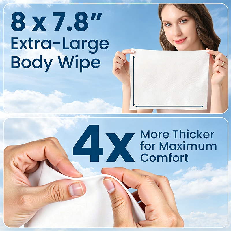 Custom Logo Microwavable No-Rinse Ultra Thick Body Wipes with Aloe Vitamin E, 20 Packs Total 200 Count