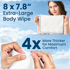 Custom Logo Microwavable No-Rinse Ultra Thick Body Wipes with Aloe Vitamin E, 20 Packs Total 200 Count