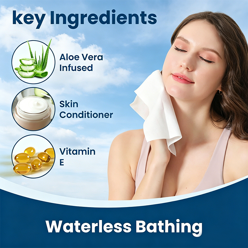 Custom Logo Microwavable No-Rinse Ultra Thick Body Wipes with Aloe Vitamin E, 20 Packs Total 200 Count