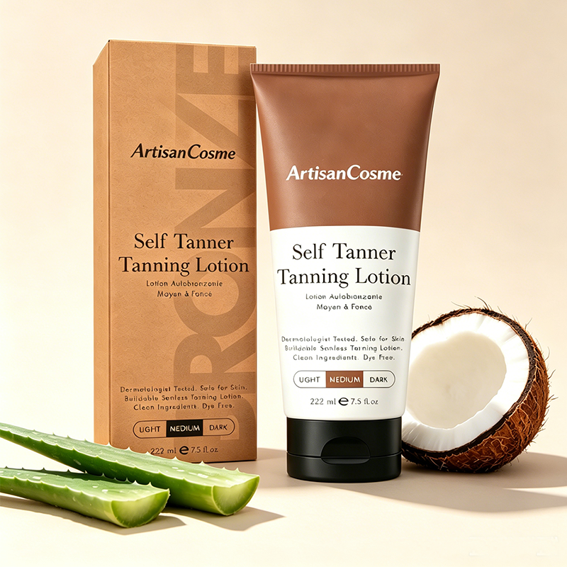 Custom Logo Natural Organic Self-Tanning Lotion Aloe Coconut, Streak-Free Natural Glow, Medium-Dark Tone