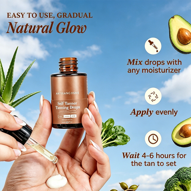Custom Logo Natural Non-Toxic Bronzing Drops, Mix With Lotion, For Face & Body, Hydrating Bronze Glow