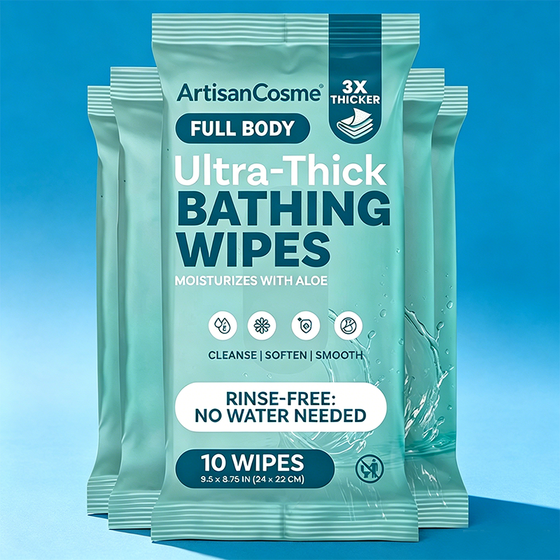 Custom Logo Extra Large No-Rinse Adult Bath Wipes 80 Ultra Thick Disposable Cleansing Wipes for Gym Camping Post Surgery
