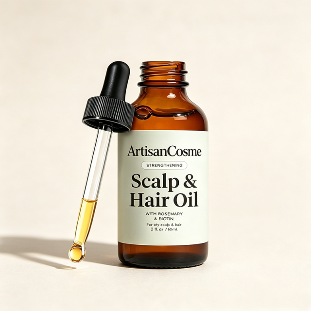 Custom Logo Rosemary Hair Growth Oil 60mL, Castor Biotin Jojoba Blend, Lavender Scent, Strengthen Scalp Shine Hair Care Gift