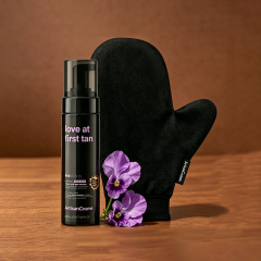 Custom Logo Violet Dark Self Tanner Mousse Kit with Applicator Mitt, 1Hr Express Vegan 6.7oz