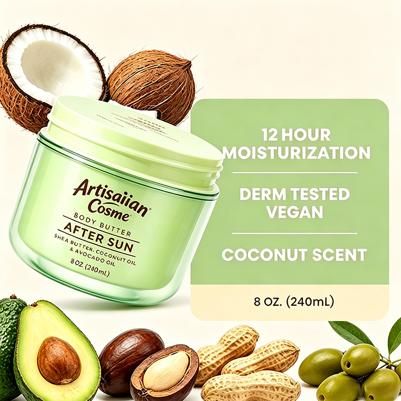 Custom Logo Coconut Oil After Sun Body Cream Lotion, Hydrating After-Sun Skin Moisturizer 8 oz