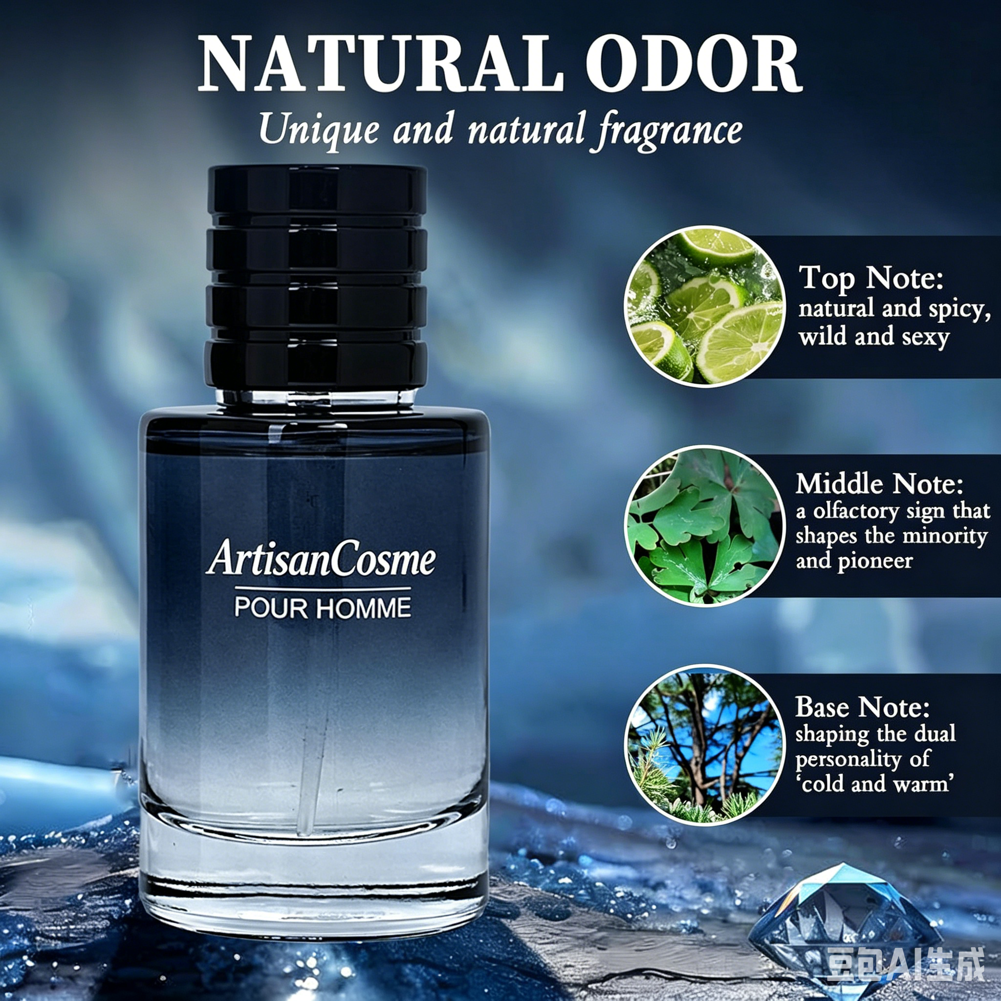 Custom Logo Men’s Pheromone Eau de Toilette 1.7oz Long Lasting Citrus Lemon Pepper Cedar Portable Cologne