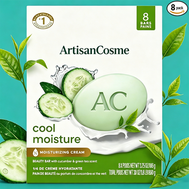 Custom Logo 8 Pack Cucumber Green Tea Moisturizing Beauty Soap Bars 3.75oz Refreshing Skin Cleansing Bar