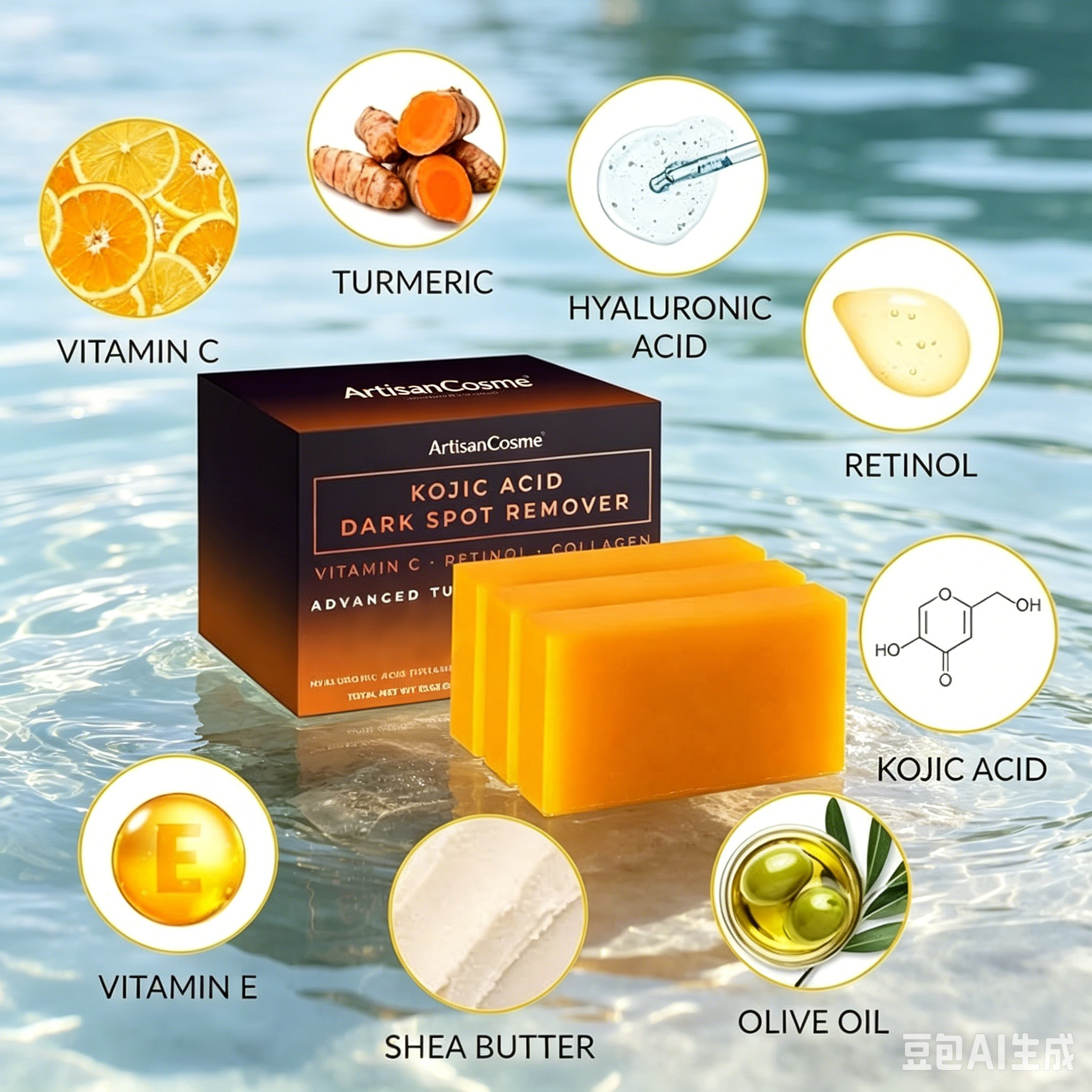 Custom Logo 3 Pack Kojic Acid Dark Spot Soap Bars Vitamin C Retinol Collagen Turmeric Brightening Skin Bar