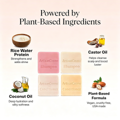 Custom Logo 4 Pack Solid Shampoo Conditioner Bar Set Rice Water Castor Coconut Oil Hair Growth Repair Moisture