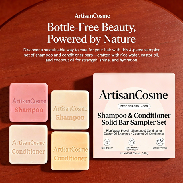 Custom Logo 4 Pack Solid Shampoo Conditioner Bar Set Rice Water Castor Coconut Oil Hair Growth Repair Moisture