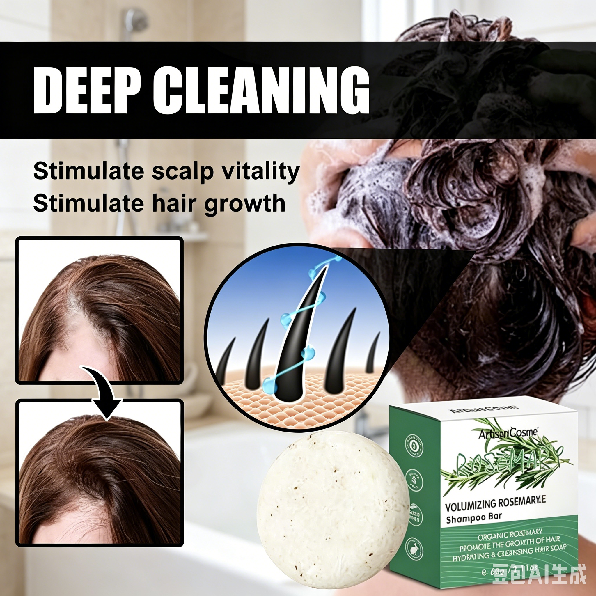 Custom Logo 2 Pack Rosemary Solid Shampoo Bars Hair Growth Oil Control Anti Hair Loss Cleansing Soap