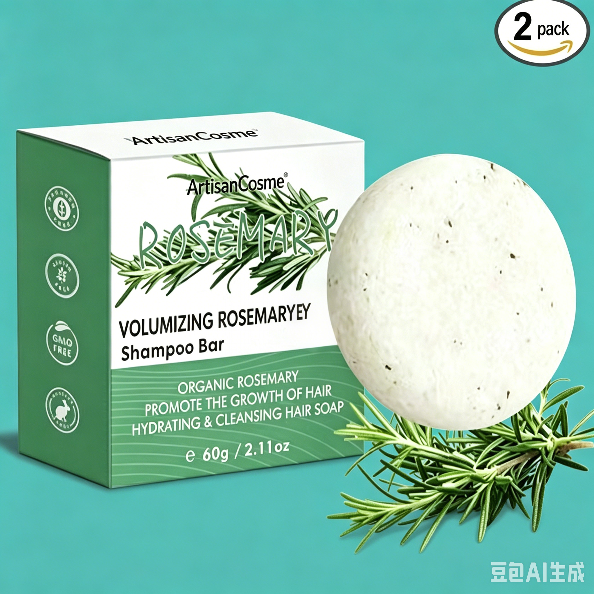 Custom Logo 2 Pack Rosemary Solid Shampoo Bars Hair Growth Oil Control Anti Hair Loss Cleansing Soap