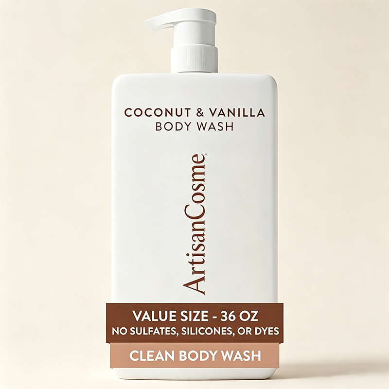 Custom Logo 36oz Coconut Vanilla Unisex Body Wash Pump Bottle Sulfate Free Gentle Cleanser