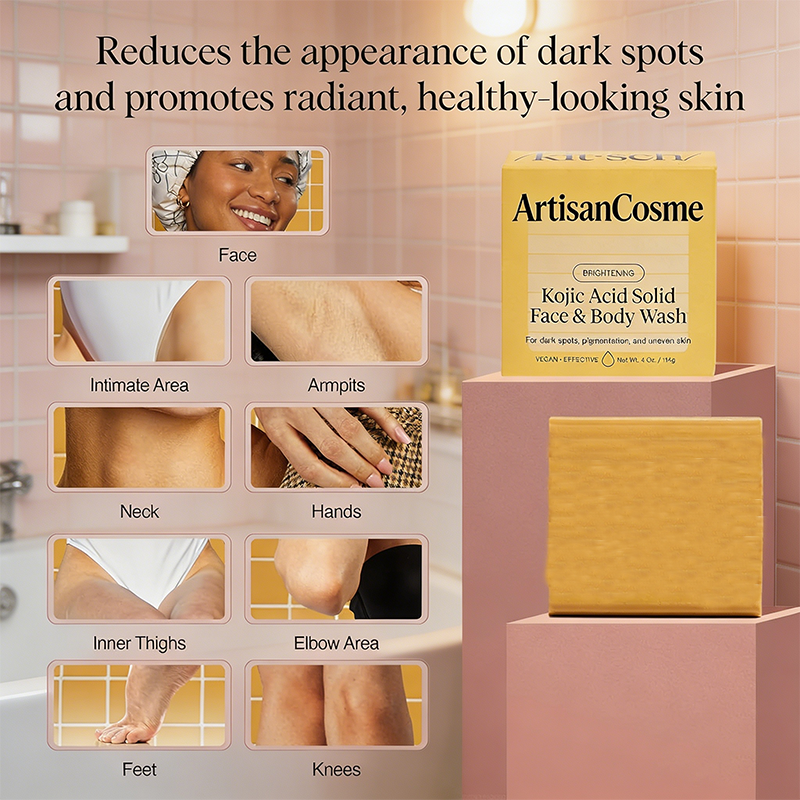 Custom Loho Kojic Acid Turmeric Soap Bar 4oz Brightening Hydrating Face Body Cleanser for Dark Spots