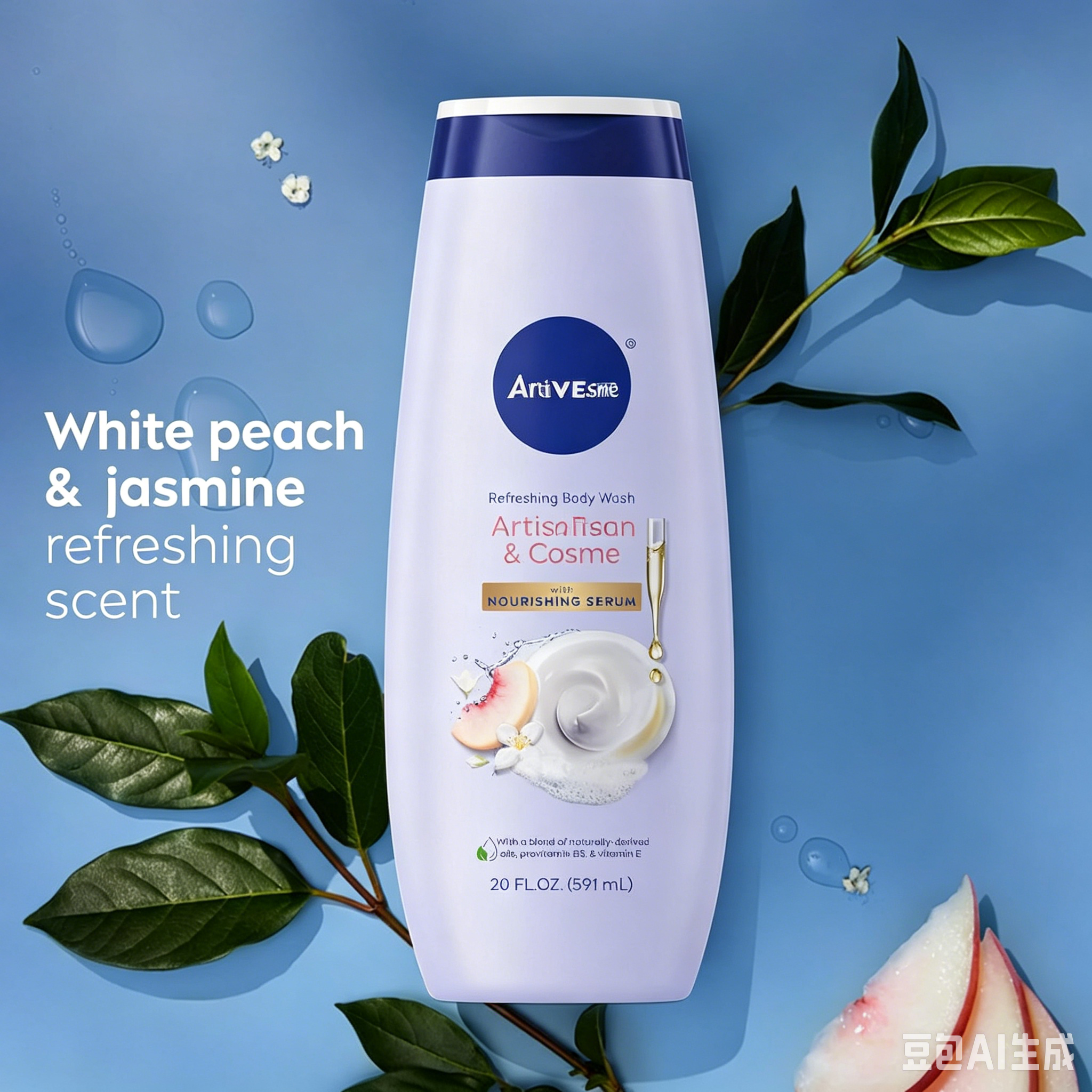 Cuatom Logo 20 Fl Oz White Peach Jasmine Body Wash With Provitamin B5 Vitamin E Nourishing Serum For Women
