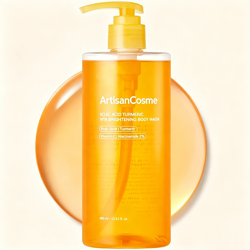 Custom Logo 13.52 Fl.oz Kojic Acid Turmeric Brightening Body Wash Niacinamide VC AHA BHA Hydrating Cleanser for Uneven Skin Tone