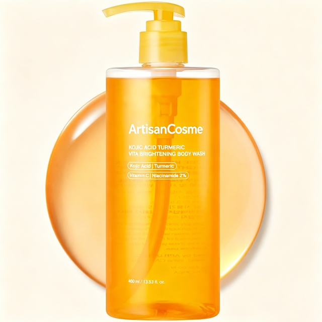 Custom Logo 13.52 Fl.oz Kojic Acid Turmeric Brightening Body Wash Niacinamide VC AHA BHA Hydrating Cleanser for Uneven Skin Tone