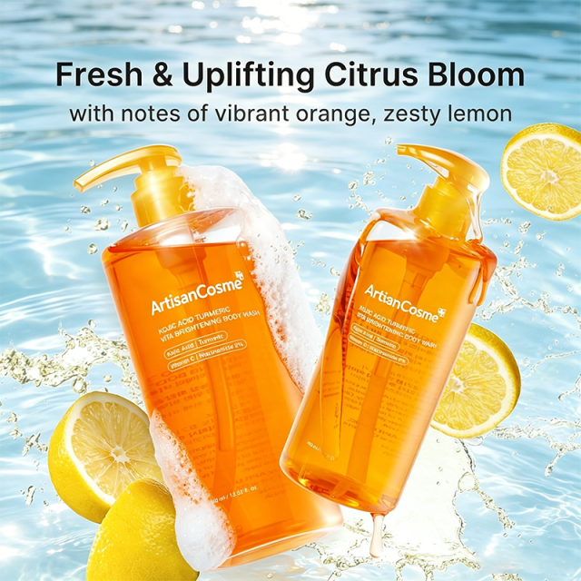 Custom Logo 13.52 Fl.oz Kojic Acid Turmeric Brightening Body Wash Niacinamide VC AHA BHA Hydrating Cleanser for Uneven Skin Tone