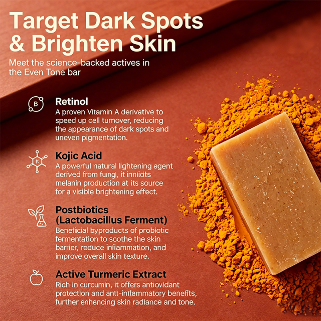 Custom Logo Organic Cold Pressed Kojic Acid Soap Bar with Retinol Turmeric & Postbiotics for Skin Brightening