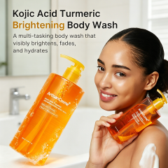 Custom Logo 13.52 Fl.oz Kojic Acid Turmeric Brightening Body Wash Niacinamide VC AHA BHA Hydrating Cleanser for Uneven Skin Tone