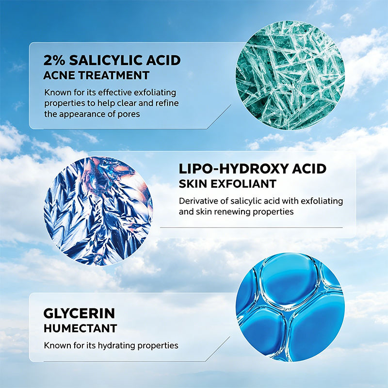 Custom Logo Foaming Medicated Gel Cleanser with 2% Salicylic Acid, LHA & Glycerin, Controls Excess Oil, Clears & Prevents Acne