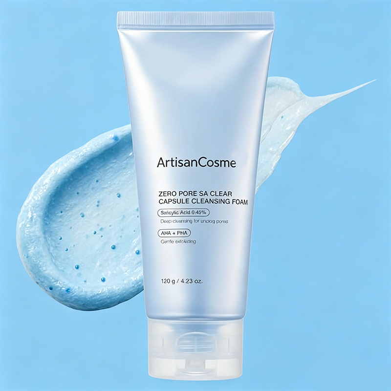 Custom Logo Zero Pore Capsule Cleansing Foam with AHA BHA PHA, Gentle Daily Cleanser, Blackhead Removal & Smoothing Skin Texture