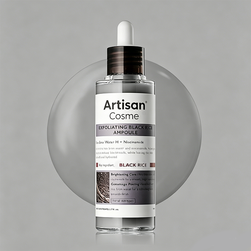 Custom Logo 2.7oz Black Rice Exfoliating Ampoule AHA BHA Niacinamide Pore Brightening Serum