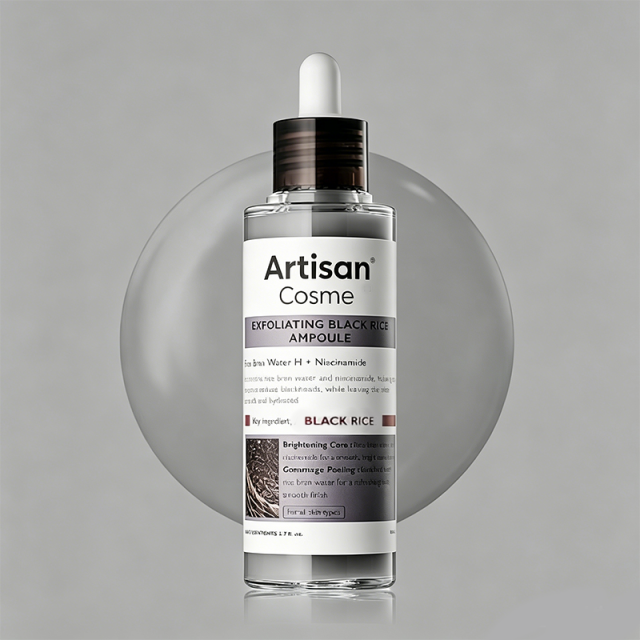 Custom Logo 2.7oz Black Rice Exfoliating Ampoule AHA BHA Niacinamide Pore Brightening Serum